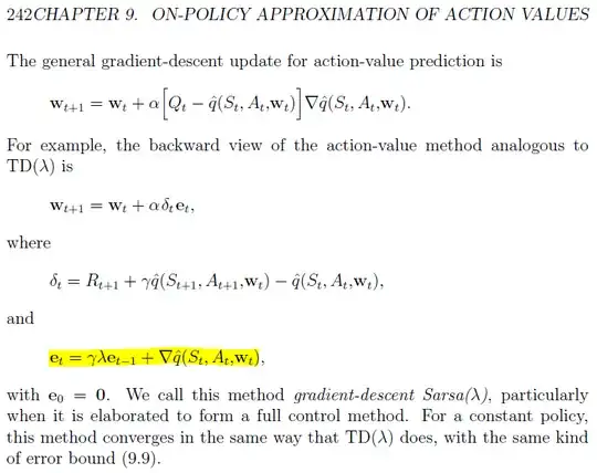 Update of the eligibility traces
