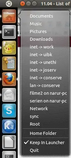 Screenshot of the quicklist in action