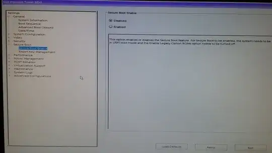 Image of computer screen showing Secure Boot disabled