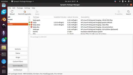 screenshot of Synaptic showing the version in use