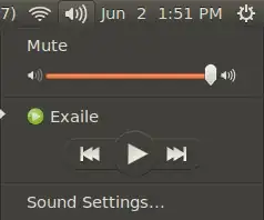 Sound indicator menu with Exaile turned on
