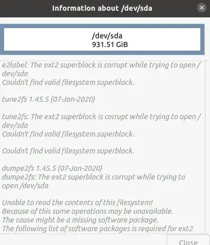 error from gparted