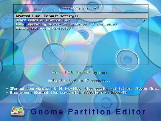 GRUB GParted screen