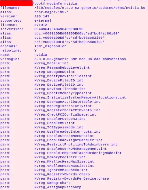 Details of NVIDIA card