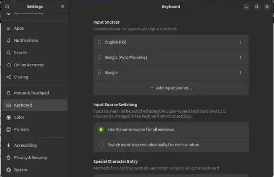 Setting page screenshot