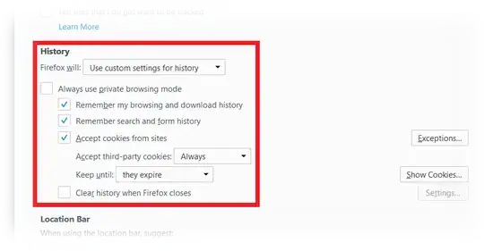 Use custom settings for history