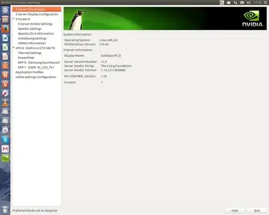 screenshot of my nvidia settings