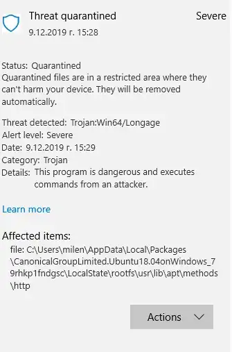 "Threat quarantined" report for "http"