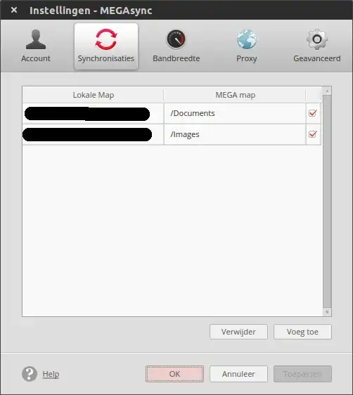 Mega Sync Client - settings - Synchronizations