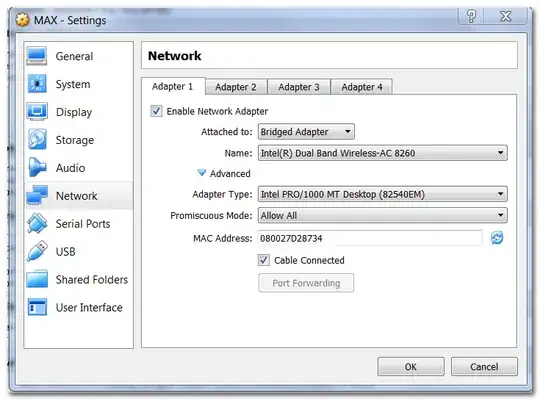Screen shot of network setting in virtual box