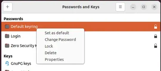 Remember to set "Default keyring" as the default