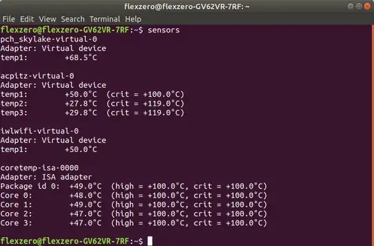 terminal screenshot with sensors, temp is ~68°C