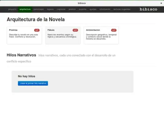 bibisco main menu, with novel structure buttons