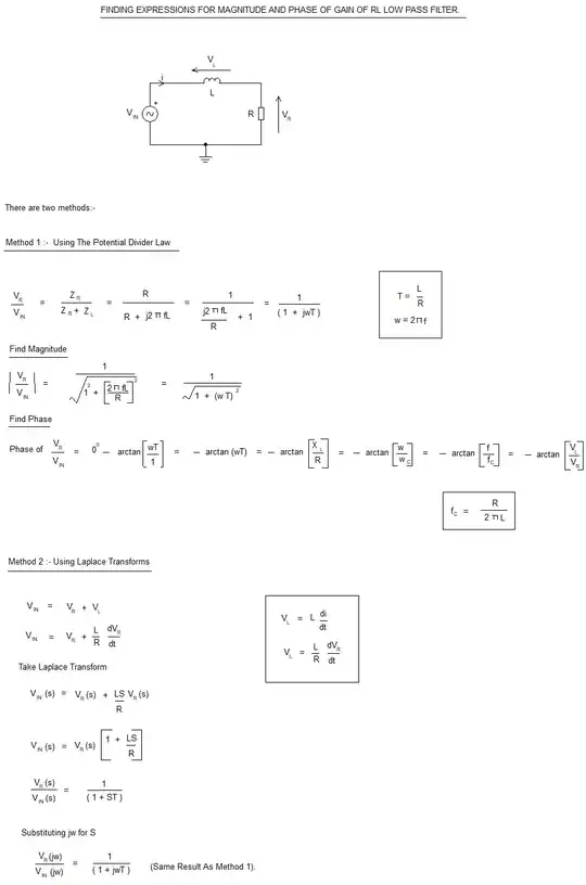 RL low pass filter gain and phase derivation