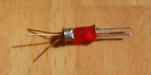 LED superglued to transistor.