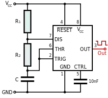 astable 555 circuit from Wikipedia