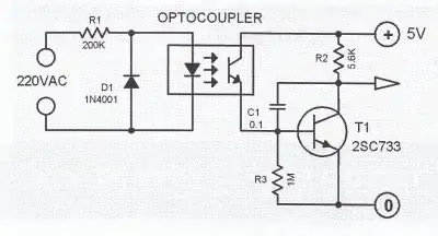 Example AC mains input opto-coupler circuit