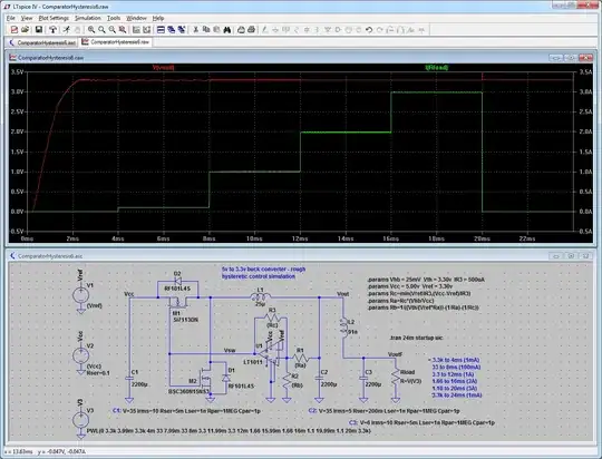 LTspice simulation of hysteretic-based buck converter by Mark Jones 2016.