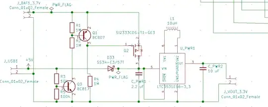 KiCAD schematic for USB Battery power switching and regulation with LTC3531ES6-3_3