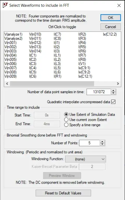 FFT settings