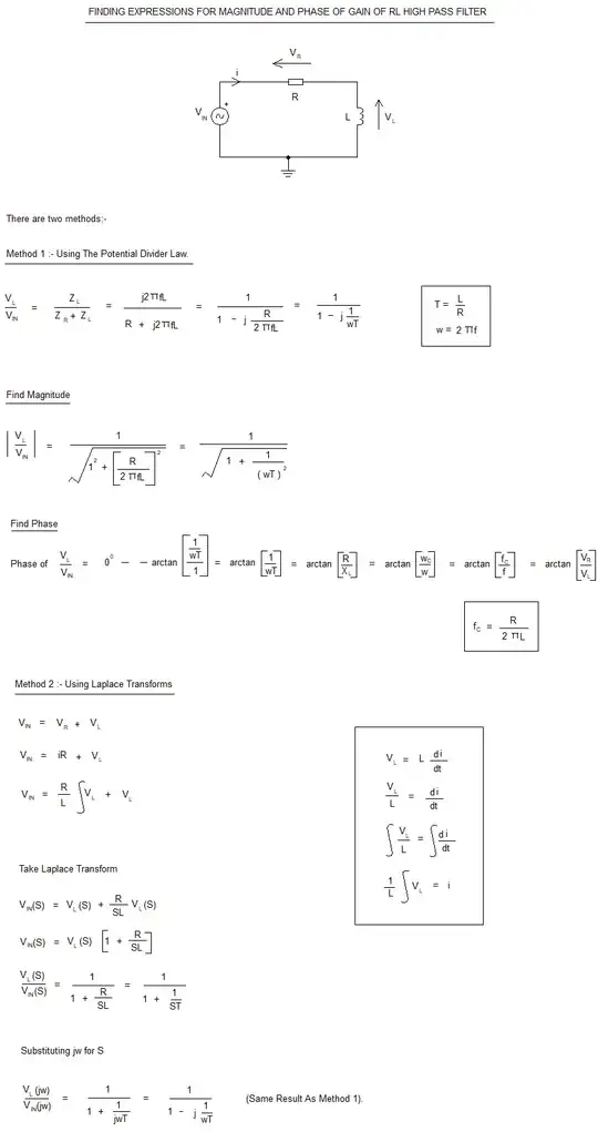 RL high pass filter gain and phase derivation
