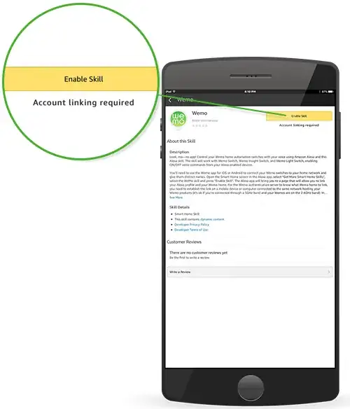 wemo skill in alexa app - activation screen