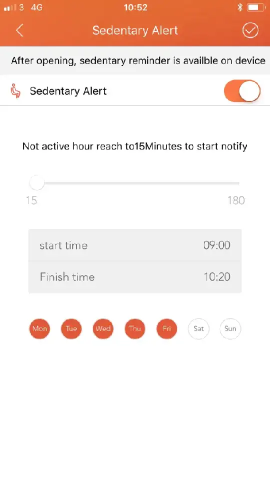 Sedentary Alert in VeryFitPro app for iOS
