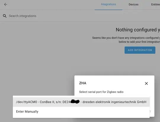 Screenshot of modal to add ConBee device