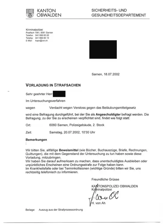 a subpoena about a drug crime from Obwalden