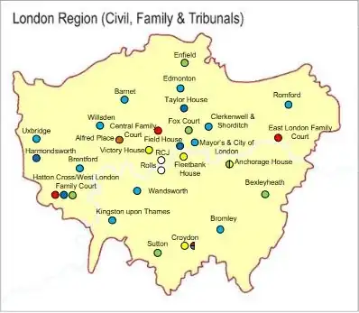 Map of London Region - Civil, Family and Tribunals