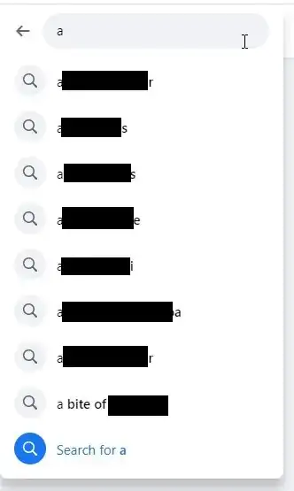 Suggestions include past searches