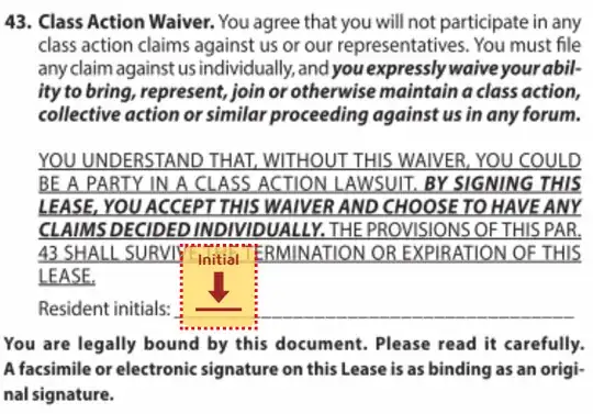 screencap of class action waiver clause