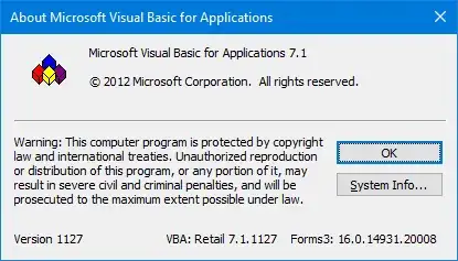 copyright notice from Microsoft Visual Basic for Applications