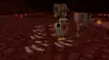 A zombified piglin riding a chicken.
