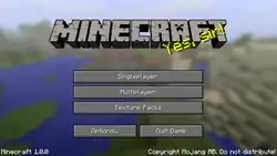 Java Edition 1.0.0 menu.png: Infobox image for Full Release the development phase in Minecraft