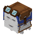 Happy ghast with blue harness leashed