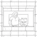 Steve and Dennis, as they appear in A Minecraft Movie Official Coloring Book