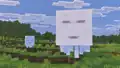 A happy ghast and a ghastling in a field.
