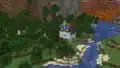 Steve riding a happy ghast in a forest