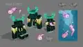 Sketches of the axolotl and warden.