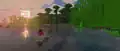 Zuri on a boat on the coast of a jungle and a bamboo forest during sunset with Vibrant Visuals.