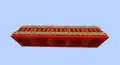 Example of how blocks of redstone can be used to power rails (from beneath).