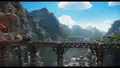 The minecart speeding on a bridge