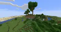 A floating island in a forest biome with a few trees growing on it.