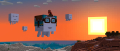 "A chuckle of happy ghasts floating through the air in the sunset"