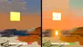 A desert (left), stony shore (top), and badlands (right) during sunset. These images show how Vibrant Visuals enhances the scene.