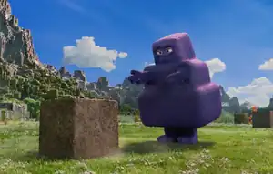 grimace placing a dirt block