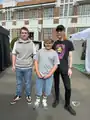 Jens Bergensten with the actors who portrayed Trevor and his friend.