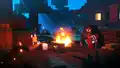 Tim playing a Nintendo Switch at a campfire with a fox.