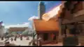The fireball destroying part of the square